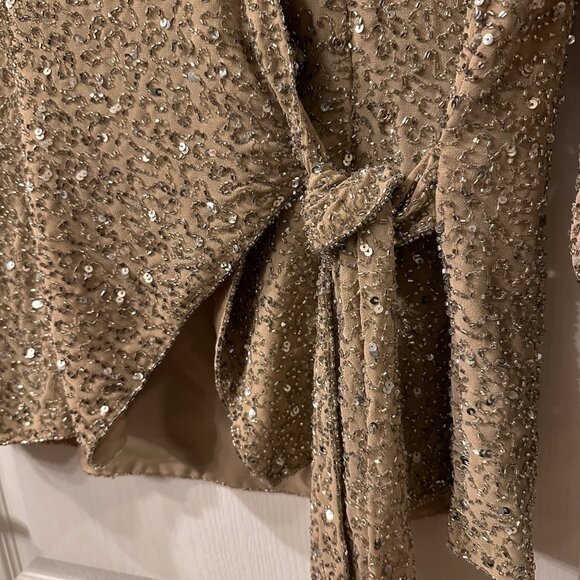 Chadwicks | Sz 12 All Over Sequin Beaded Champagne Wrap Jacket Shell  Evening - Picture 3 of 10